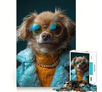Rompecabezas de 1000 Piezas con Retrato de Perro Elegante con Gafas de Sol para Adultos Juguete de lógica precisa para el hogar y el Ocio Regalo sincero 38x52cm
