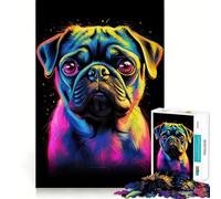 Rompecabezas de 1000 Piezas con Retrato de Perro Pug neón para Adolescentes, Juguete para ejercitar la Mente, Juego Relajante, Arte de ensamblaje, Regalo Festivo (50x75cm)