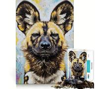 Rompecabezas de 1000 Piezas con Retrato de Perro Salvaje Africano Pintado para Adultos Juego Inteligente de Rompecabezas Divertido Montaje de imágenes Regalo de Temporada (50x75cm)