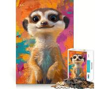 Rompecabezas de 1000 Piezas con Retrato de Suricata Sonriente y Fondo Colorido Regalos para Adultos Juguete de lógica Fina Ocio Suave Bordes limpios Un Regalo Encantador 50x75cm