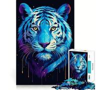 Rompecabezas de 1000 Piezas con Retrato de Tigre Azul y Detalles Coloridos Ensamblaje preciso,diversión,Juego para ejercitar la Mente,Juego para Momentos de Paz,decoración navideña 50x75cm