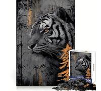 Rompecabezas de 1000 Piezas con Retrato de Tigre, bambú y caligrafía para Adultos Juguete de lógica Resistente para Jugar en Grupo Bordes Transparentes 38x26cm
