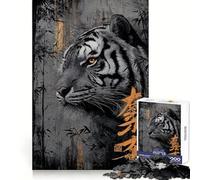 Rompecabezas de 1000 Piezas con Retrato de Tigre, bambú y caligrafía para Adultos y Adolescentes Juguete cognitivo, Entretenimiento, diversión y Montaje Regalo Festivo 50x75cm