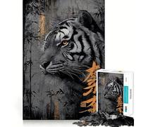 Rompecabezas de 1000 Piezas con Retrato de Tigre, bambú y caligrafía para Adultos y Adolescentes Juguete cognitivo, Entretenimiento, diversión y Montaje Regalo Festivo 50x75cm
