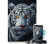 Rompecabezas de 1000 Piezas con Retrato de Tigre Blanco para Adolescentes Juego de concentración Mental Corte de precisión Bordes Lisos Ideal para Rellenar Calcetines navideños (50x75cm)