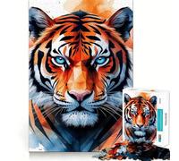 Rompecabezas de 1000 Piezas con Retrato de Tigre en Acuarela y Detalles geométricos para Adolescentes Estimula la Mente Diversión sin Espacios Ajuste Entretenimiento cautivador acogedores