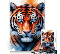 Rompecabezas de 1000 Piezas con Retrato de Tigre en Acuarela y Detalles geométricos para Adultos Ideal para Relajarse y concentrarse Corte Suave Un Regalo Encantador (50x75cm)