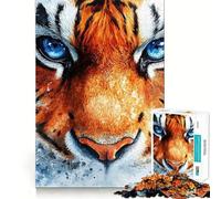 Rompecabezas de 1000 Piezas con Retrato de Tigre en Acuarela y Ojos Azules Juguete Que desafía la Mente Troquelado de Alta precisión Un Reto Divertido para Pasar el Tiempo (50x75cm)