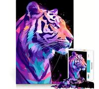 Rompecabezas de 1000 Piezas con Retrato de Tigre Iridiscente Colorido,ilustración artística Minimalista,Ajuste, Juguete Creativo para desarrollar la Creatividad,Tiempo de Descanso y diversión