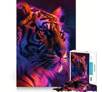 Rompecabezas de 1000 Piezas con Retrato de Tigre neón para Adultos Mejora la Memoria Momento de Paz Bordes Finos Regalo Ideal para Pedir un Deseo a Papá Noel (38x26cm)