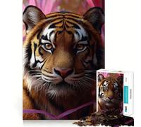 Rompecabezas de 1000 Piezas con Retrato de Tigre y follaje Rosa para Adolescentes, Ideal para desarrollar la Memoria y Jugar en Interiores Diseño de Corte Fino Incluye la Imagen de Papá Noel 38x26cm