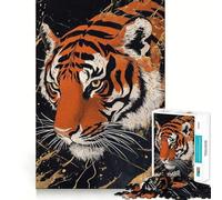Rompecabezas de 1000 Piezas con Retrato de Tigre y Salpicaduras Doradas para Adultos y Adolescentes Juguete Mental para Relajarse y calmar Regalo de Primera Calidad 38x52cm