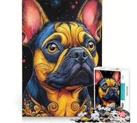 Rompecabezas de 1000 Piezas con Retrato de un Colorido Bulldog francés, Juego Familiar, Montaje de Patrones, con Piezas de Formas aleatorias Que encajan Perfectamente 38x26cm