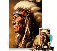 Rompecabezas de 1000 Piezas con Retrato de un Jefe Nativo Americano para Adultos Juguete de lógica y Entretenimiento Bordes Suaves Regalo conmovedor (38x26cm)