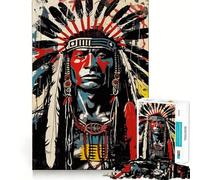 Rompecabezas de 1000 Piezas con Retrato de un Jefe Nativo Americano Regalos para Adultos Juego Mental Juguete para Pasar Tiempo en Familia Corte preciso Sorpresa de cumpleaños (50x75cm)