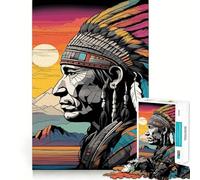Rompecabezas de 1000 Piezas con Retrato de un Jefe Nativo Americano Regalos para Adultos Mejora la Memoria Tiempo Libre Arte de Pared con Corte preciso Decoración (38x52cm)