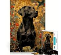 Rompecabezas de 1000 Piezas con Retrato de un Labrador Negro en un Entorno Floral Arte de Corte preciso Actividad de Juego Inteligente Momento de Juego Tranquilo Regalo de decoración de cumpleaños