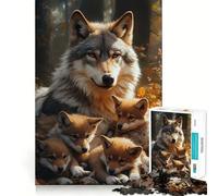 Rompecabezas de 1000 Piezas con Retrato de una Familia de Lobos en un Bosque otoñal Juego cognitivo Divertido con Estructura de Encaje preciso Actividad para Fortalecer los Lazos Familiares (38x52cm)
