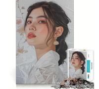 Rompecabezas de 1000 Piezas con Retrato de una Mujer con Flores para Adolescentes Juguete de Tren lógico, Ligero y Relajante Corte Suave Decoración de Pared (38x52cm)