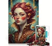 Rompecabezas de 1000 Piezas con Retrato de una Mujer con un pez Dorado, Ideal para Adolescentes Juguete de Tren lógico, Ligero y Relajante Decoración de Pared con Corte Suave (38x52cm)
