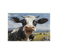 Rompecabezas de 1000 piezas con retrato de vaca curiosa para adultos, rompecabezas para la familia de 74 x 40 cm