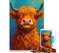 Rompecabezas de 1000 Piezas con Retrato de Vaca Escocesa Sonriente para Adultos Juguete Inteligente, Divertido y silencioso Corte preciso 38x26cm