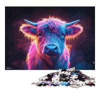 Rompecabezas de 1000 Piezas con Retrato de Vaca neón, Rompecabezas Cuadrado para Adultos y Rompecabezas de Madera para decoración del hogar (75x50cm)