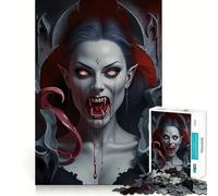 Rompecabezas de 1000 Piezas con Retrato de Vampiro,Sangre y Colmillos,Ideal para Adolescentes Juego de Memoria Mental Cierre Seguro,sin Piezas Sueltas para Llevar a Todas Partes Juego para ejercitar