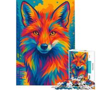 Rompecabezas de 1000 Piezas con Retrato de Zorro Colorido en el Bosque Juego práctico y Educativo Regalos de Amigo Invisible Decoración (tamaño 38x26cm)