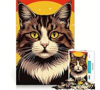 Rompecabezas de 1000 Piezas con Retrato estilizado de Gato sobre Fondo cálido para Adolescentes Juguete para aliviar el estrés Diseño artístico y fácil de Usar 38x52cm
