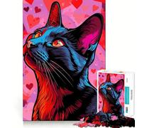 Rompecabezas de 1000 Piezas con Retrato estilizado de Gato y Fondo de Corazones para Adultos Juguete de lógica para Juegos de Interior Corte de precisión Regalo Ideal 38x26cm