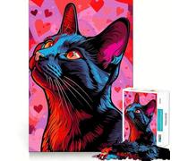 Rompecabezas de 1000 Piezas con Retrato estilizado de Gato y Fondo de Corazones Regalos para Adultos Juguete para aliviar el estrés Corte Exacto Lista de Deseos de Papá Noel 50x75cm
