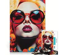 Rompecabezas de 1000 Piezas con Retrato Estilo Pop Art y Gafas de Sol Redondas para Adultos Juguete Inteligente para el hogar Bordes Lisos Artículo de colección (38x26cm)
