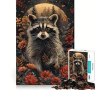 Rompecabezas de 1000 Piezas con Retrato Floral de Mapache para Adultos Regalo Ideal para quienes Buscan un desafío Mental Juguete fácil de Usar Corte preciso (38x26cm)