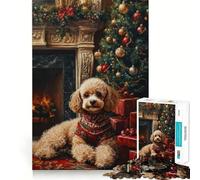 Rompecabezas de 1000 Piezas con Retrato navideño de caniche para Adolescentes Juguete de lógica, Sencillo y Divertido Bordes Lisos Regalo Elegante (38x52cm)
