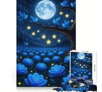 Rompecabezas de 1000 Piezas con Rosas Azules, pájaros, Luna y Estrellas para Adultos Desarrolla la lógica, la Capacidad de concentración y la Tranquilidad Un Regalo Ideal (38x26cm)
