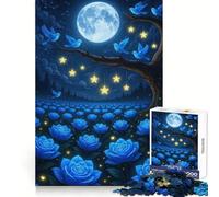 Rompecabezas de 1000 Piezas con Rosas Azules, pájaros, Luna y Estrellas para Adultos Desarrolla la Memoria y Permite Disfrutar de Momentos tranquilos y Seguros Un Regalo estupendo (50x75cm)