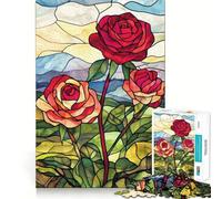 Rompecabezas de 1000 Piezas con Rosas de vidrieras, Corte Impecable, Divertido, lógico, Juguete, Juego Libre, Actividad de cumpleaños (38x52cm)