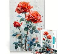 Rompecabezas de 1000 Piezas con Rosas Rojas radiantes para Adolescentes Ideal para estimular la Memoria, calmar y relajar Regalo (38x52cm)
