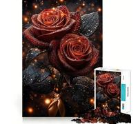 Rompecabezas de 1000 Piezas con Rosas Rojas y Gotas de rocío para Adolescentes Juguete Mental para aliviar el estrés Corte Premium (38x26cm)