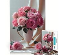 Rompecabezas de 1000 Piezas con Rosas Rosadas en jarrón para Adolescentes Juguete Que desafía la Mente Pasatiempo Tranquilo Corte preciso Regalo de Temporada (50x75cm)