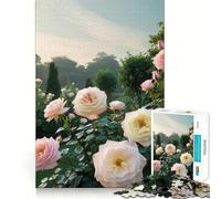 Rompecabezas de 1000 Piezas con Rosas Rosas y Blancas en un jardín para Adolescentes Rompecabezas fácil de armar Ocio Impecable Regalo Ideal para pedirle a Papá Noel (38x52cm)