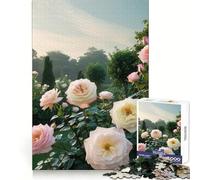 Rompecabezas de 1000 Piezas con Rosas Rosas y Blancas en un jardín para Adolescentes Rompecabezas fácil de armar Ocio Impecable Regalo Ideal para pedirle a Papá Noel (38x52cm)