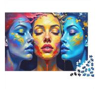 Rompecabezas de 1000 Piezas con rostros de Mujeres de Arte Abstracto. Retrato psicodélico de Tres Caras para Adultos. Juego Educativo. Decoración del hogar. Difícil. Reto de cumpleaños. 70x50cm.