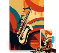 Rompecabezas de 1000 Piezas con saxofón Estilo Art Déco Retro para Adolescentes Juguete de lógica Fuerte para Disfrutar en Familia Borde Transparente Sorpresa cálida (50x75cm)