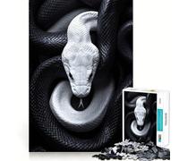 Rompecabezas de 1000 Piezas con Serpiente Blanca sobre Fondo Negro para Adolescentes Juego de concentración Mental Corte de precisión Bordes Lisos Juego Ideal para Rellenar Calcetines navideños