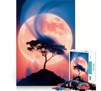Rompecabezas de 1000 Piezas con Silueta de árbol bajo la Luna Llena Corte preciso Divertido desafío Mental Juguete para Relajarse Juego de cumpleaños Arte (38x26cm)