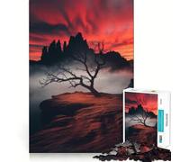 Rompecabezas de 1000 Piezas con Silueta de árbol y Cielo Rojo para Adultos Fortalece la Memoria y Calma la Mente Borde de Calidad Sorpresa cálida (38x52cm)
