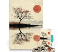 Rompecabezas de 1000 Piezas con Silueta de árbol y Sol Rojo para Adolescentes Juguete de lógica Clara, pasatiempo Tranquilo, Corte Perfecto, Regalo clásico 38x52cm