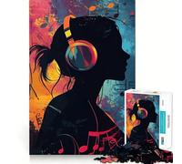 Rompecabezas de 1000 Piezas con Silueta de Auriculares y Notas Musicales para Adultos Juguete de lógica Pura, Relajante y Divertido Corte preciso Regalo increíble 38x52cm